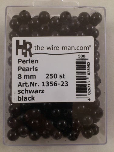 Perlen schwarz 8 mm. 250 st.